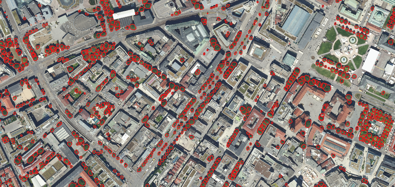 Example of the results in Stuttgart downtown