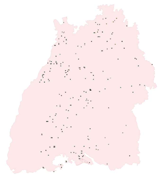 Distribution of sampled Tiles across Baden-Würtemberg